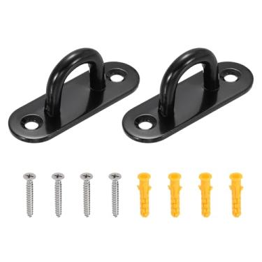 Imagem de PATIKIL M6 Ganchos de teto de aço inoxidável, placa de olho, 2 peças retangulares resistentes de hardware marinho grampos ganchos com parafusos para redes, cadeiras suspensas, balanços, preto