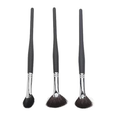Imagem de Conjunto de pincéis de iluminador com 3 unidades de cabelo macio em formato de leque Detalhes faciais Kit de pincéis de maquiagem para sombras Cerdas de lã de fibra de alta