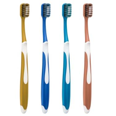 Imagem de D & K Exclusives Pacote com 4 escovas de dentes de cerdas macias para adultos, escova de dentes manual com cerdas grossas suaves para cuidados com dentes e gengivas sensíveis, alças confortáveis