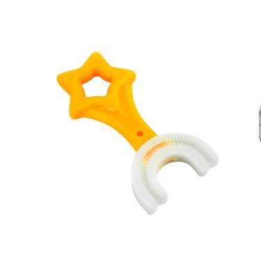 Imagem de Escova de Dentes Infantil de Silicone Formato em U 360 Graus, Amarelo, 2 a 6 Anos, 9x4.5x1.5cm