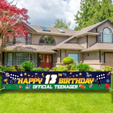 Imagem de Faixa oficial de futebol americano para adolescentes - 2,8 x 4 m, faixa de feliz aniversário de 13 anos, suprimentos de festa de 13 anos para decoração de quintal ao ar livre.