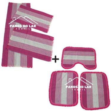 Imagem de 02 Kit De Jogo Decorativo Tapete De Cozinha E Banheiro Passadeira 3 Peças Liso Cor:kit Rosa Pink