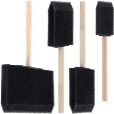 Imagem de CustomyLife 4 pincéis de tinta de espuma, 3 tamanhos de pincel de esponja com cabo de madeira, 2,5 cm 5 cm 10 cm para detalhes, coloração, vernizes, área grande e projetos de artesanato DIY - preto