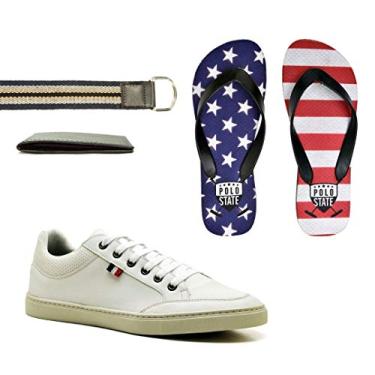 Imagem de Kit Sapatênis Polo State Mark Branco + Chinelo Amarican + Cinto Gorgurão E carteira Preta Brinde (40)