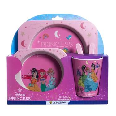 Imagem de Zonacriativa – Kit Alimentação Infantil Princesas Disney | Prato, Bowl 350ml, Copo 250ml e Talheres em Fibra de Bambu e Melamina | Refeições Divertidas e Seguras para Crianças
