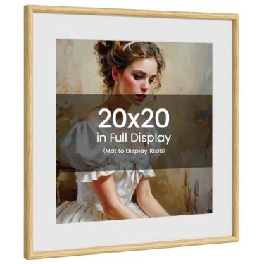 Imagem de Porta-retrato 50 x 50 cm, madeira de carvalho natural da Califórnia-EUA com vidro temperado real, moldura feita à mão, 50 x 50 cm, fosca, para casamento, 40 x 40 cm, foto de família, exibição de