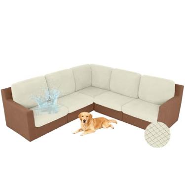 Imagem de ALIECOM Conjunto de 11 capas de sofá macias de canto marfim para sofá em forma de L, capa de sofá de canto separada, 100% impermeável, capas de sofá altamente elásticas/marfim/branco