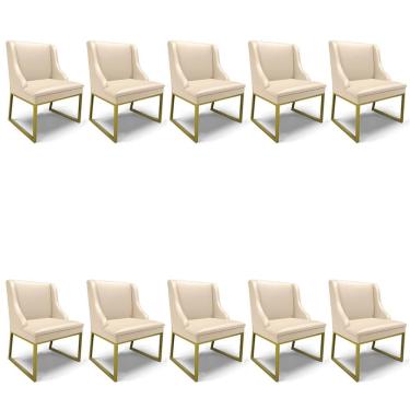 Imagem de Cadeira Sala De Jantar Industrial Dour Kit 10 Liz Sintético D03 - D'rossi Cor Bege