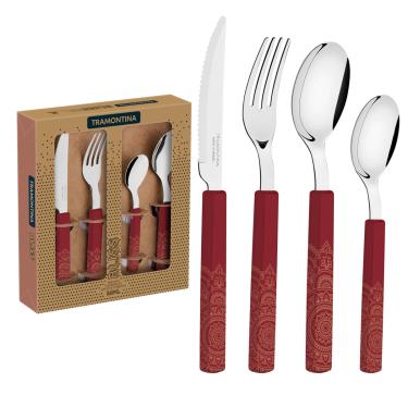 Imagem de Faqueiro Tramontina Bliss com Lâminas em Aço Inox e Cabos de Polipropileno Carmim 16 Peças