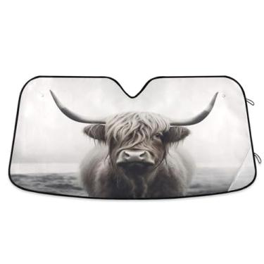 Imagem de ATTX Guarda-sol engraçado Highland Cow Car Para-brisa 139.7 cm x 70.1 cm Protetor solar universal com proteção UV, persiana de janela frontal automática dobrável para Sedans SUVs caminhões #415