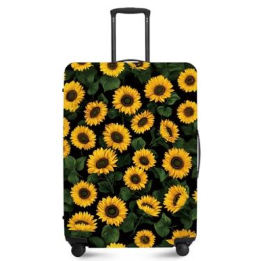 Imagem de ANNA QUEEN Capa de bagagem de viagem, capa protetora de mala de viagem elástica e antiarranhões, lavável e durável protege contra arranhões, sujeira e danos, Girassóis, M(fits 24-26Inch suitcase
