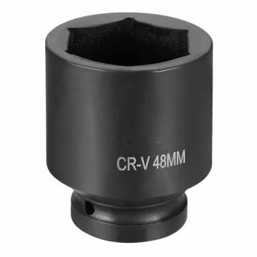 Imagem de HARFINGTON Soquete de impacto de 6 pontos 2,5 cm soquete métrico de 48 mm CR-V soquete sextavado de eixo de aço para reparo de porcas de eixo de máquina, preto