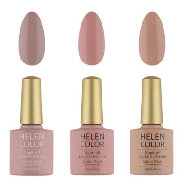 Imagem de HELEN COLOR Kit 3 Esmaltes em Gel UV/LED 10ml Cada Frasco Secagem Rápida Alta Durabilidade Acabamento Brilhante (Nude)