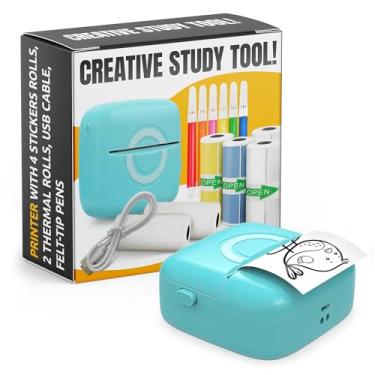 Imagem de Mini impressora térmica compatível com iPhone e Android – Impressora de adesivos Bluetooth sem tinta com 4 rolos de adesivos, 2 rolos térmicos | Criador portátil de etiquetas e adesivos para fotos