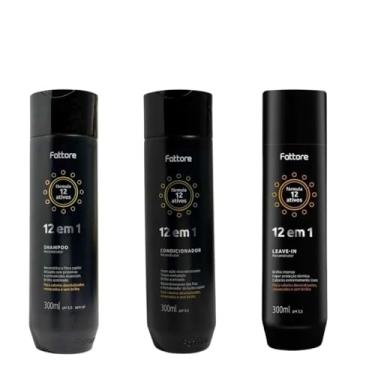 Imagem de Kit Fattore 12 em 1 Shampoo, Condicionador e Leave-in 300ml Cada Reconstrução Capilar Profunda Hiper Hidratação Proteção Térmica Brilho Espelhado Redução de Frizz Para Cabelos Danificados Ressecados e Porosos