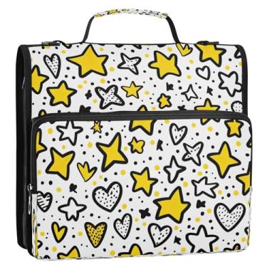 Imagem de Wassud Line Art Stars Fichário com zíper 3 anéis com alça de ombro e alça vários bolsos expansível organizador de pasta de arquivos