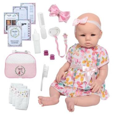 Imagem de Bebê Reborn Boneca Menina Corpo 100% Silicone Kit Acessórios - Cegonha