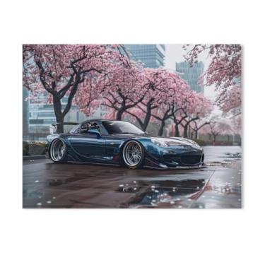 Imagem de HouLaiZhe Flores de cerejeira carro modificado Rx7 Jdm cartazes de carro tela estética decoração de sala de parede impressões de parede sala de galeria decoração de parede para quarto sala de estar