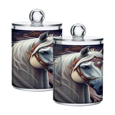 Imagem de Qilmy Pacote com 2 suportes Qtip White Horse, frascos de boticário de 400 ml, vasilha organizadora de banheiro para cotonetes, bolas de algodão, almofadas de maquiagem, fio dental, sais de banho