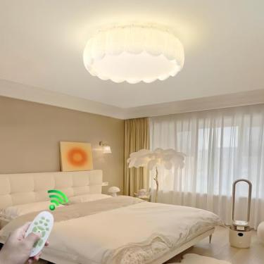 Imagem de Luminária de teto moderna em LED, estilo creme, criativa, 48W, dimerizável, com design de penas, luminária decorativa para sala de estar, luminária em acrílico, adequada para quarto infantil