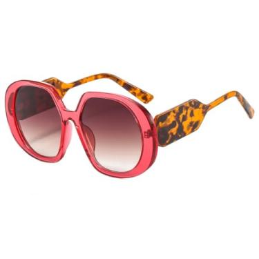 Imagem de HCHES Óculos de Sol Femininos Redondos de Luxo com Estampa Degradê de Leopardo Retrô, Armação Grande, Proteção UV400 (Leopardo Vermelho Marrom)