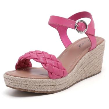 Imagem de Ruiee Sandálias femininas de largura larga, fivela trançada no tornozelo, bico aberto, sapatos de verão, plataforma, alpargata, plataforma, sandálias de praia para mulheres., Rosa 015, 11 X-Wide