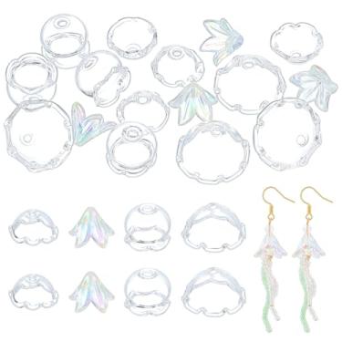 Imagem de UNICRAFTALE 24 peças de contas de sino de vento de vidro, 4 estilos, tampas florais de vidro transparente tulipa vale, contas de flores para fazer joias, brincos, pulseiras, colar, decoração, berloque