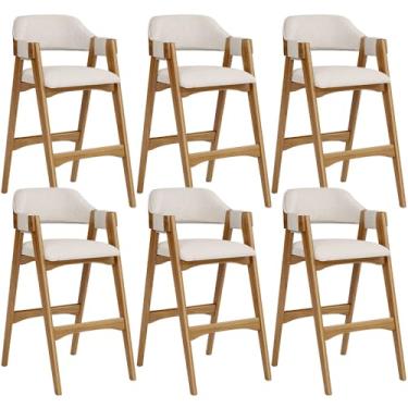 Imagem de Kit 06 Banquetas Altas Para Cozinha Sala de Jantar Bar Suran L02 Linho Cru - Lyam Decor