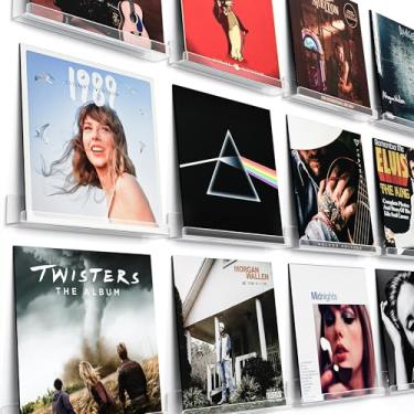 Imagem de Laurensory Suporte de parede para prateleira de disco de vinil, suporte de álbum de acrílico transparente de 30,5 cm, prateleiras flutuantes para parede, prateleira de revistas, estante infantil