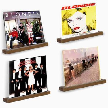 Imagem de Suporte de parede para prateleira de disco de vinil, pacote com 4 porta-discos, parede, prateleiras de armazenamento de discos de vinil de 30,5 cm, exibição de disco de madeira para sala de estar