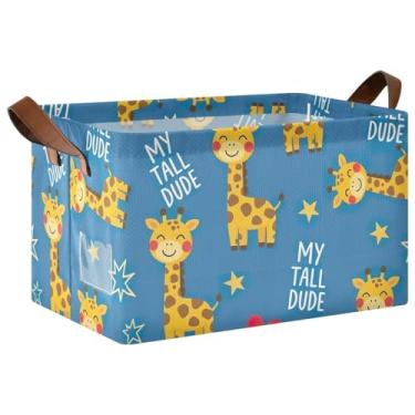 Imagem de Organizador de roupas para armazenamento de quarto, grandes caixas de armazenamento decorativas com alças, girafas fofas de desenhos animados, caixas de armazenamento de prateleira, 17 x 29 x 25 cm, 1