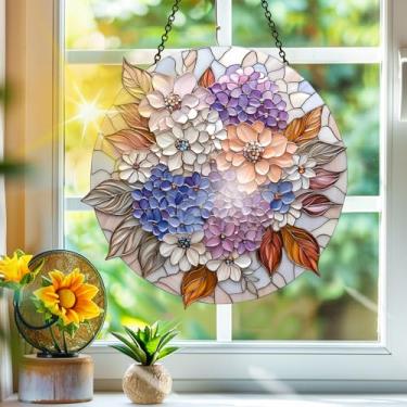 Imagem de Acrílico colorido, apanhador de sol, decoração de janela suspensa de hortênsia, arte de parede de arco-íris, para varanda, interior e exterior, jardim, enfeites de Natal, decoração 19 x 19 cm, CH#71