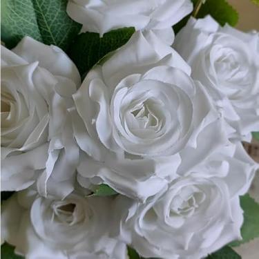 Imagem de Rosa de Diamante Artificial com 9 Flores Grandes – Buquê de Seda para Casamento e Decoração(3,Branca)