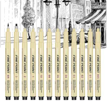 Imagem de Kit 12 Caneta Nanquim Profissional Brush Letter Desenho Técnico Artístico Mangá Caligrafia (Preto)