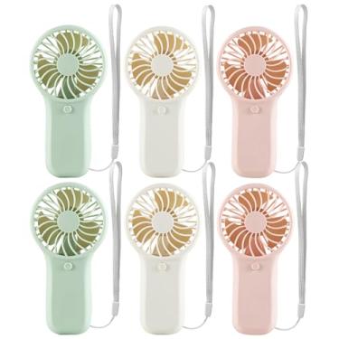 Imagem de Pacote com 6 mini ventoinhas portáteis – operadas por pilha AA, 1 velocidade com cordão – ventoinha pessoal pequena para crianças, raparigas, mulheres e homens – Ideal para escritório, exterior