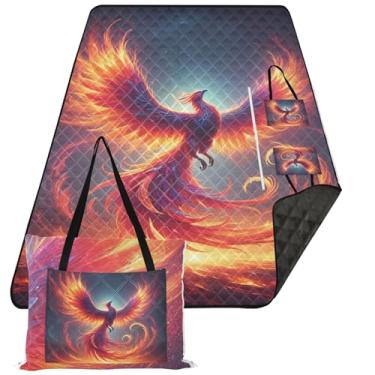 Imagem de TSENQUE Phoenix Manta de praia de pássaros deslumbrantes à prova de areia, impermeável, tapete de brincar ao ar livre para grama, cobertores de piquenique fofos, dobrável, 299 cm x 203 cm