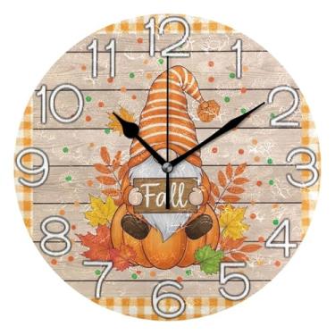 Imagem de GAIGEO Lindo relógio de parede analógico decorativo outono St relógio de sala de aula escritório operado por bateria silencioso, decoração de parede vintage sala de estar, 25 cm, ponteiros pretos