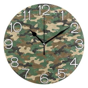 Imagem de Relógio de parede analógico decorativo operado por bateria relógio de cozinha fofo, decoração de parede moderna para sala de estar, camuflagem clássica, verde, 25 cm, ponteiros pretos