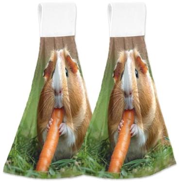 Imagem de TSENQUE Toalhas de cozinha personalizadas para pendurar no outono com cenoura de porquinho-da-índia toalha de forno absorvente bonito toalhas de mão de cozinha conjunto de 2, 18,2 x 14 polegadas