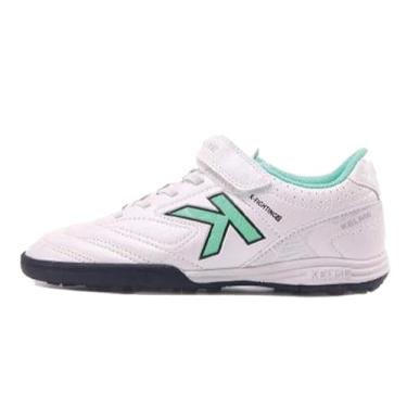 Imagem de KELME Chuteiras de futebol sem cadarço para jovens e crianças – Futsal ou grama para meninos/meninas – Botas de futebol com velcro para ambientes internos ou externos, Branco, 13 Little Kid