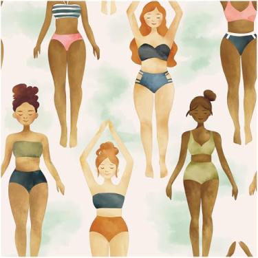 Imagem de Floralplus Papel de parede removível de papel de parede removível para meninas modernas para banheiro, autoadesivo, papel de contato texturizado para quarto, arte de parede 44,5 x 299,7 cm