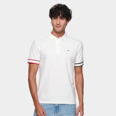 Imagem de Camisa Polo Tommy Jeans Flag Cuff Masculina, Branco, M