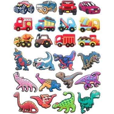 Imagem de Berloques de crocodilo de carros de dinossauro para meninos, crianças e adolescentes: 24 peças de acessórios de decoração de sapatos com dinossauro, caminhão de construção para tamancos