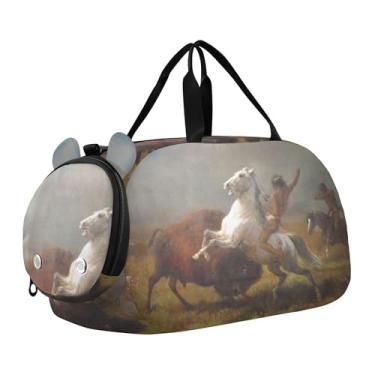 Imagem de Bolsa esportiva para meninos, dançarinos azuis Edgar Degas, estampa de fim de semana, bolsa de viagem para meninas, Albert Bierstadt Study Last Buffalo, Clássica