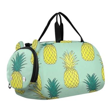 Imagem de Linda bolsa esportiva azul para cães pug para meninos durante a noite para o fim de semana e meninas para viagens e crianças, Verde abacaxi amarelo, Clássico