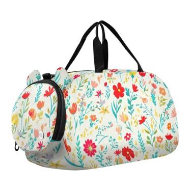 Imagem de Bolsa esportiva para meninos, coalas fofos, Natal, verde, presente de fim de semana, bolsa de viagem para meninas, Vinhas pequenas flores coloridas, Clássico