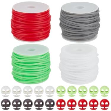 Imagem de BENECREAT Conjunto de 32 peças de rolha de costura, 4 cores de mola de plástico com furo duplo com 4 rolos, cabo de borracha redondo, rolhas de agulha de tricô para artesanato de tricô