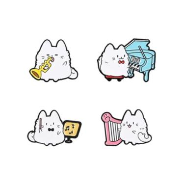Imagem de Conjunto de broches de gato de música, 4 peças, desenho animado, música, bastão, acordeão, trompete, piano, broche de lapela para mulheres, homens, cosplay, joias, presente chapéu, jaqueta