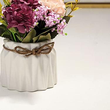 Imagem de Sanpyl Decoração de Flor Em Vaso Artificial de Hortênsia Com Bacia de Cerâmica, Flores Justas e Cheias, Aumenta o Calor da Casa, Perfeita para Quarto e Sala de Estar, Cerâmica de Seda 14,5 Cm (Branco)