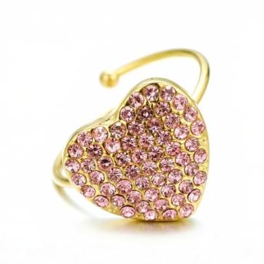 Imagem de Anel de compromisso de amor com coração de cristal completo para mulheres, aço inoxidável, ajustável, zircônia cúbica, coquetel, anéis abertos, empilhamento, casamento, noivado, joias delicadas para o